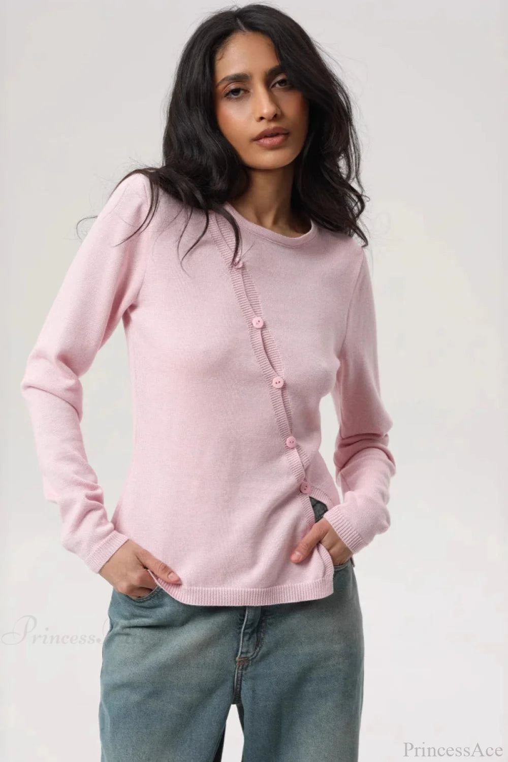 Irregular Crew Neck Long Sleeve Knit Sweater