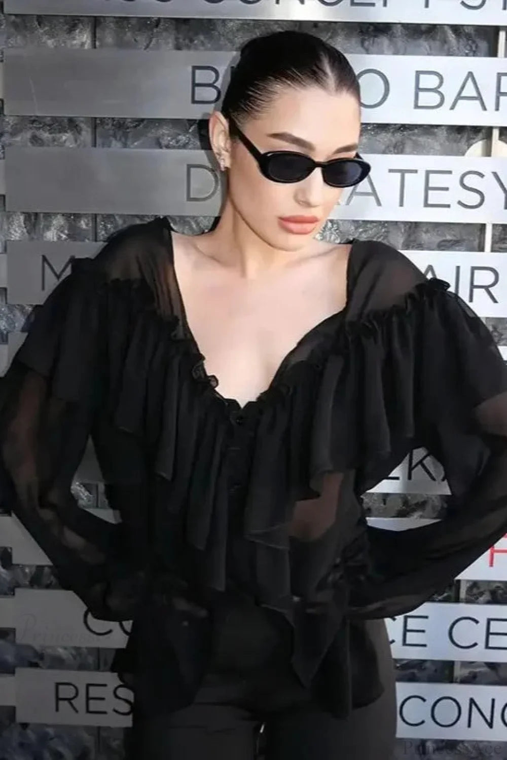 Color Batwing Off-the-shoulder Long Sleeve Blouse
