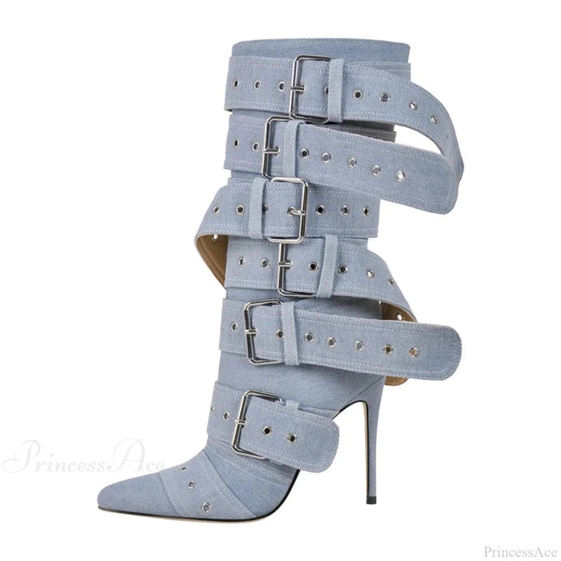 Sharp Toe Mid-calf Clasp Stiletto Boot