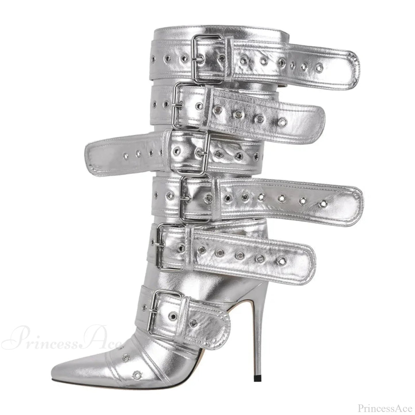 Sharp Toe Mid-calf Clasp Stiletto Boot