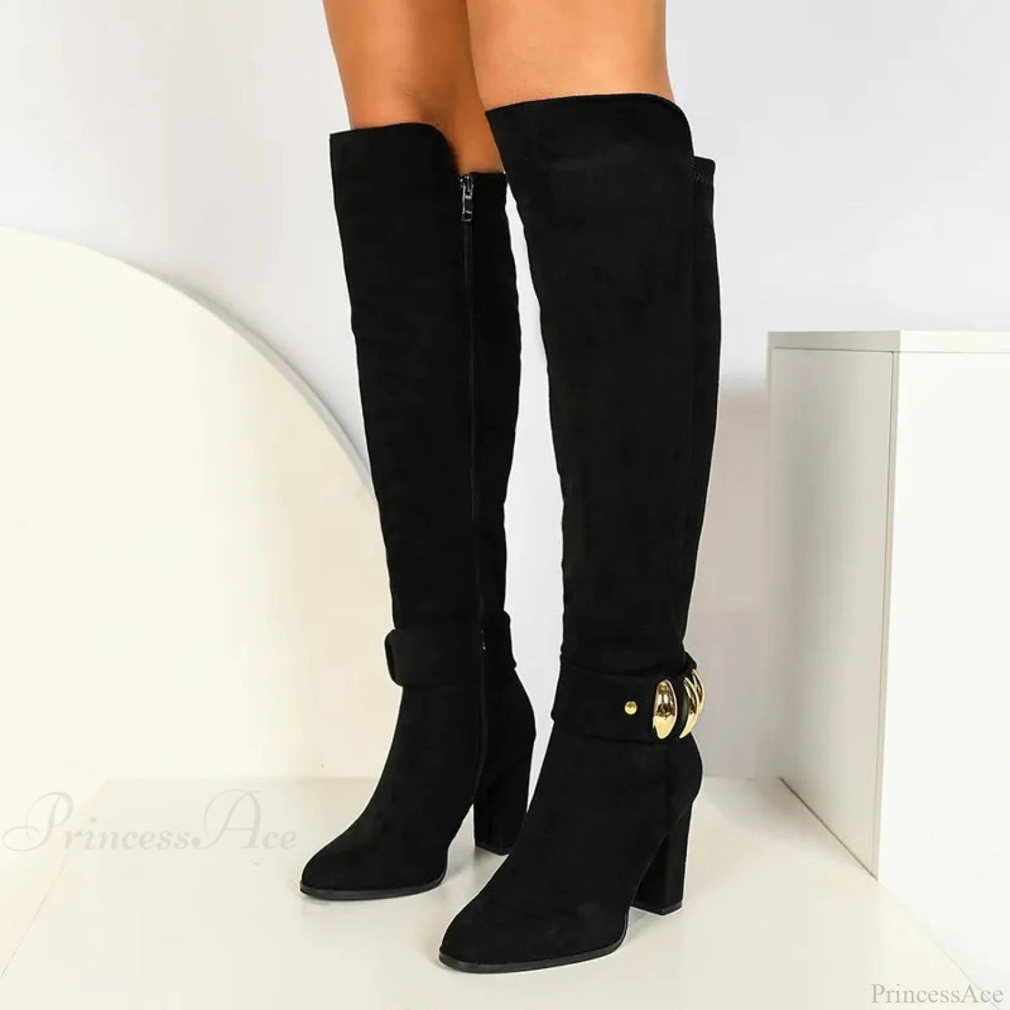 Shiny Leather Dark Over-the-knee Elevated Boot