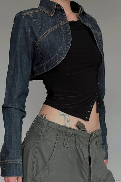 Short Denim Retro Washed Lazy Shirt Coat