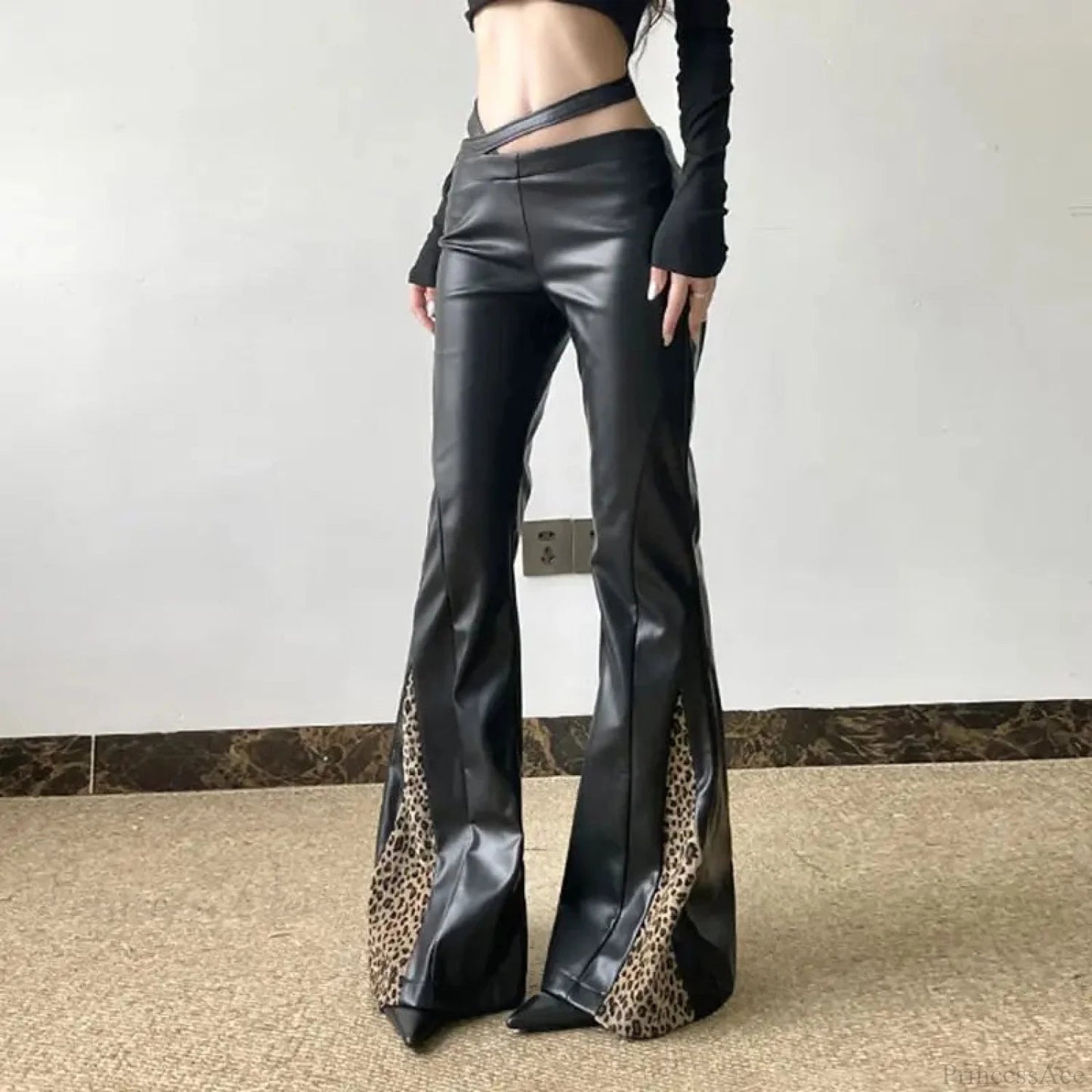 Short-waisted Gothic Panther Leather Pant