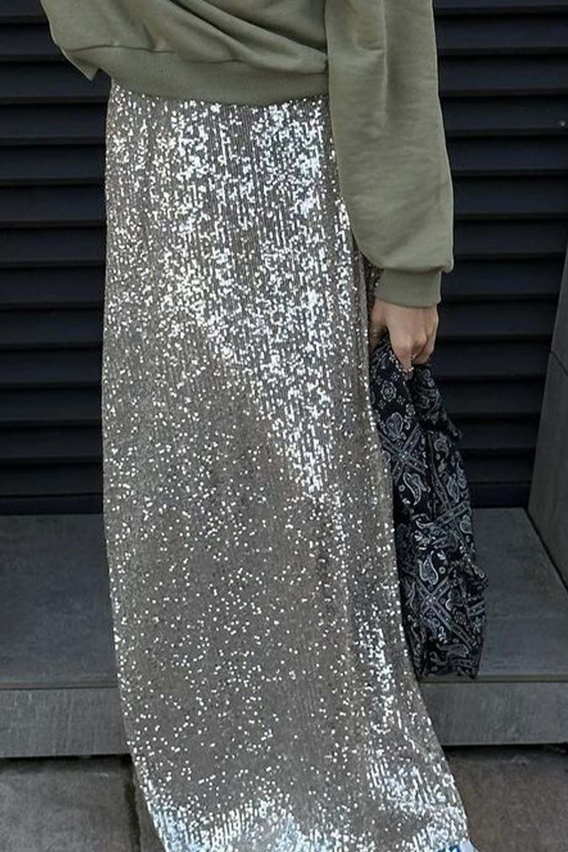Color Sequin Maxi Skirt