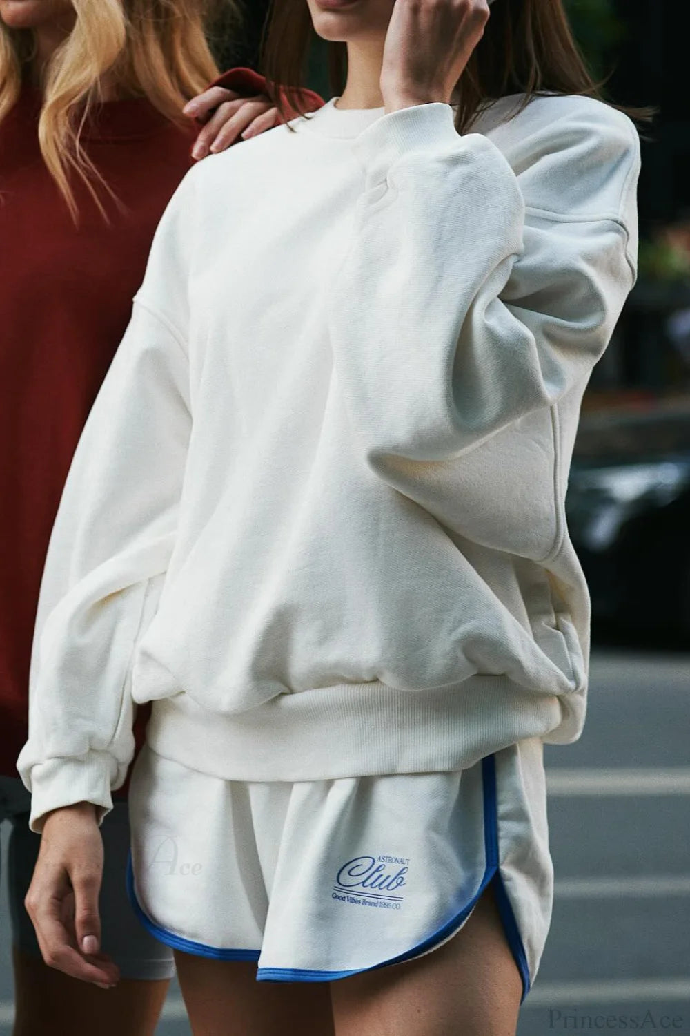 Simple Color Letter Print Crew Loose Sweatshirts