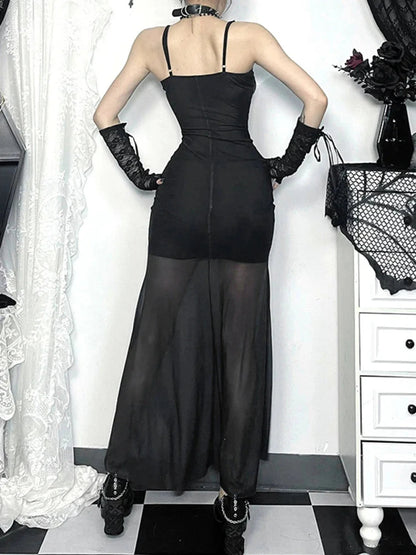 Skeleton Rose Pocket Neck Maxi Dress