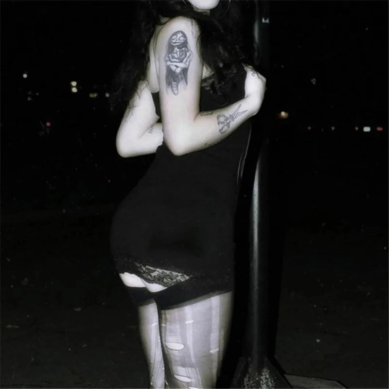 Skull Print Straps Tiny Dress
