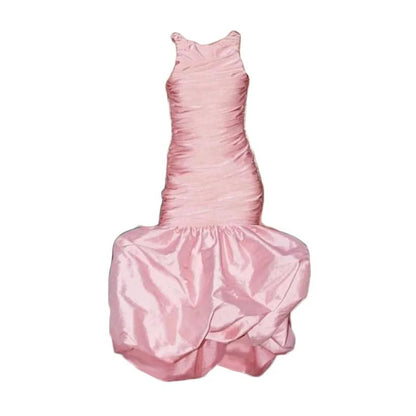 Sleeveless Light Pink Bundage Satin Dress | Mermaid Woman Clothes | Open Back Folds Maxi Long Dresses Ever Gown Customized