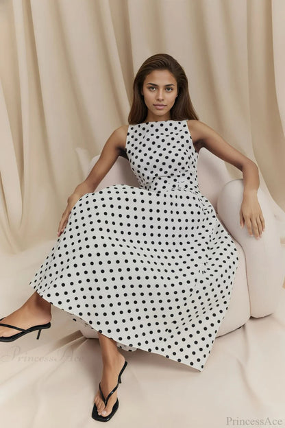 Sleeveless Polka Dot Maxi Dress