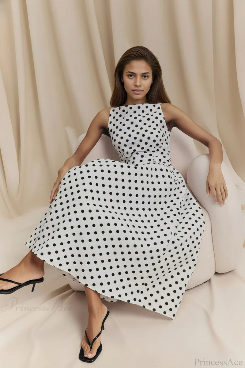 Sleeveless Polka Dot Maxi Dress