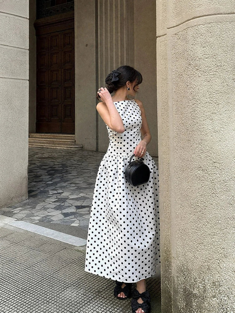 Sleeveless Polka Dot Maxi Dress