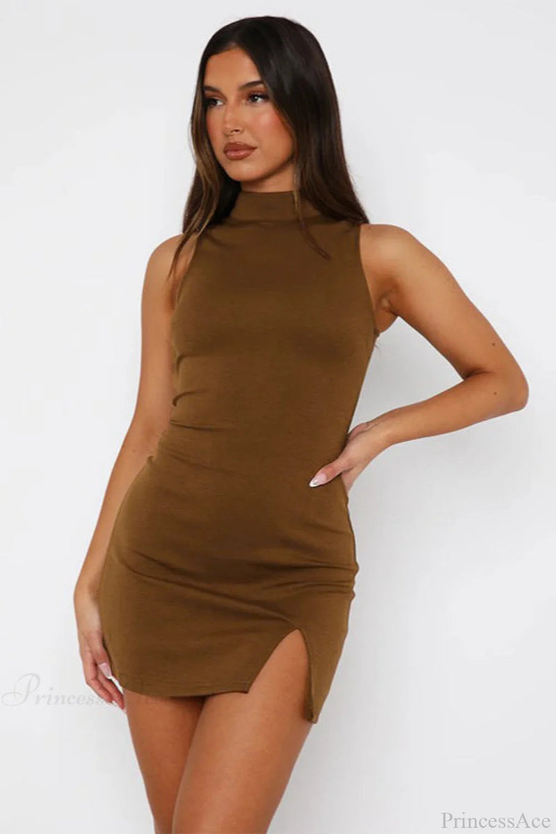 Sleeveless Slit Slim Mini Dress