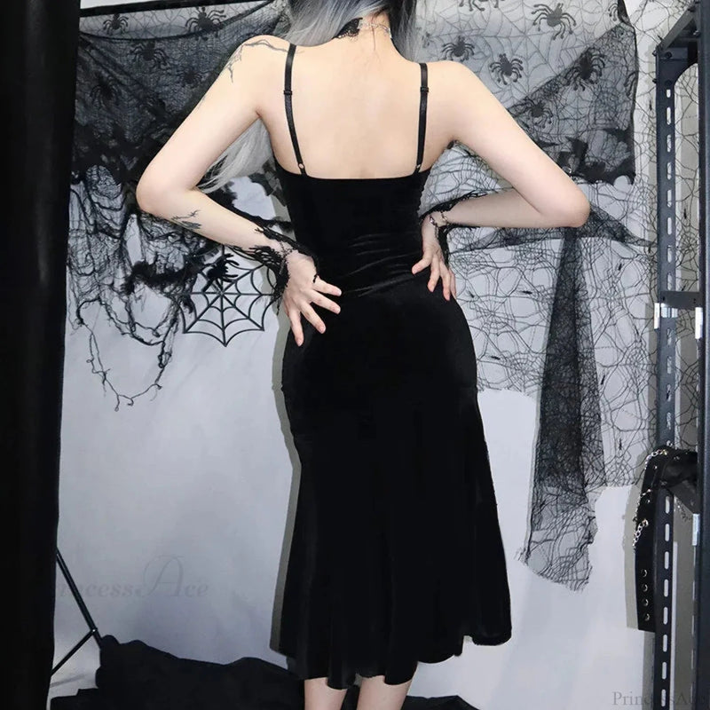 Sleeveless Velour Lace Patchwork Midi Dress