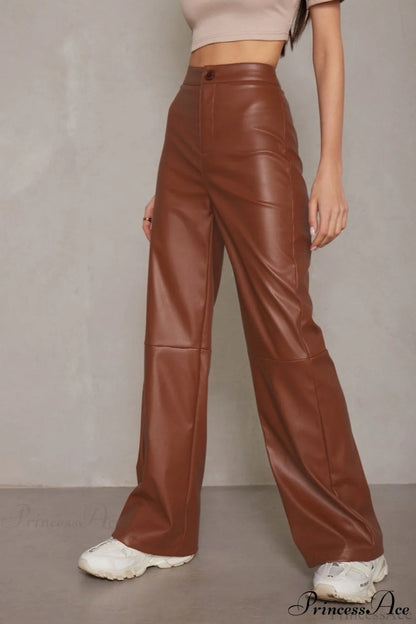 Slim Faux Leather High Waist Wide Leg Pants
