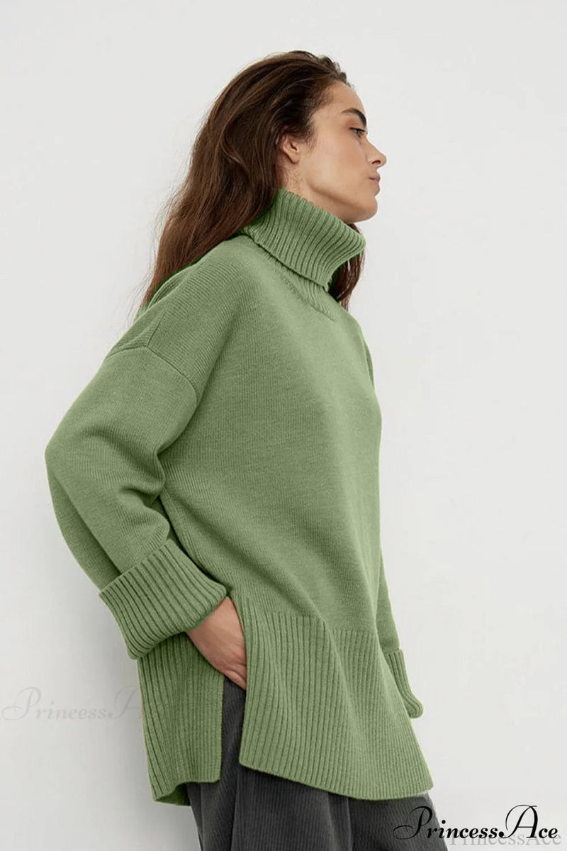 Slit Loose Knit Turtleneck Sweater