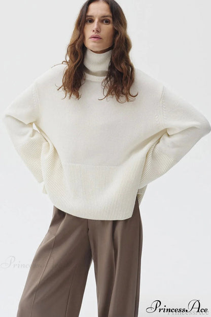 Slit Loose Knit Turtleneck Sweater