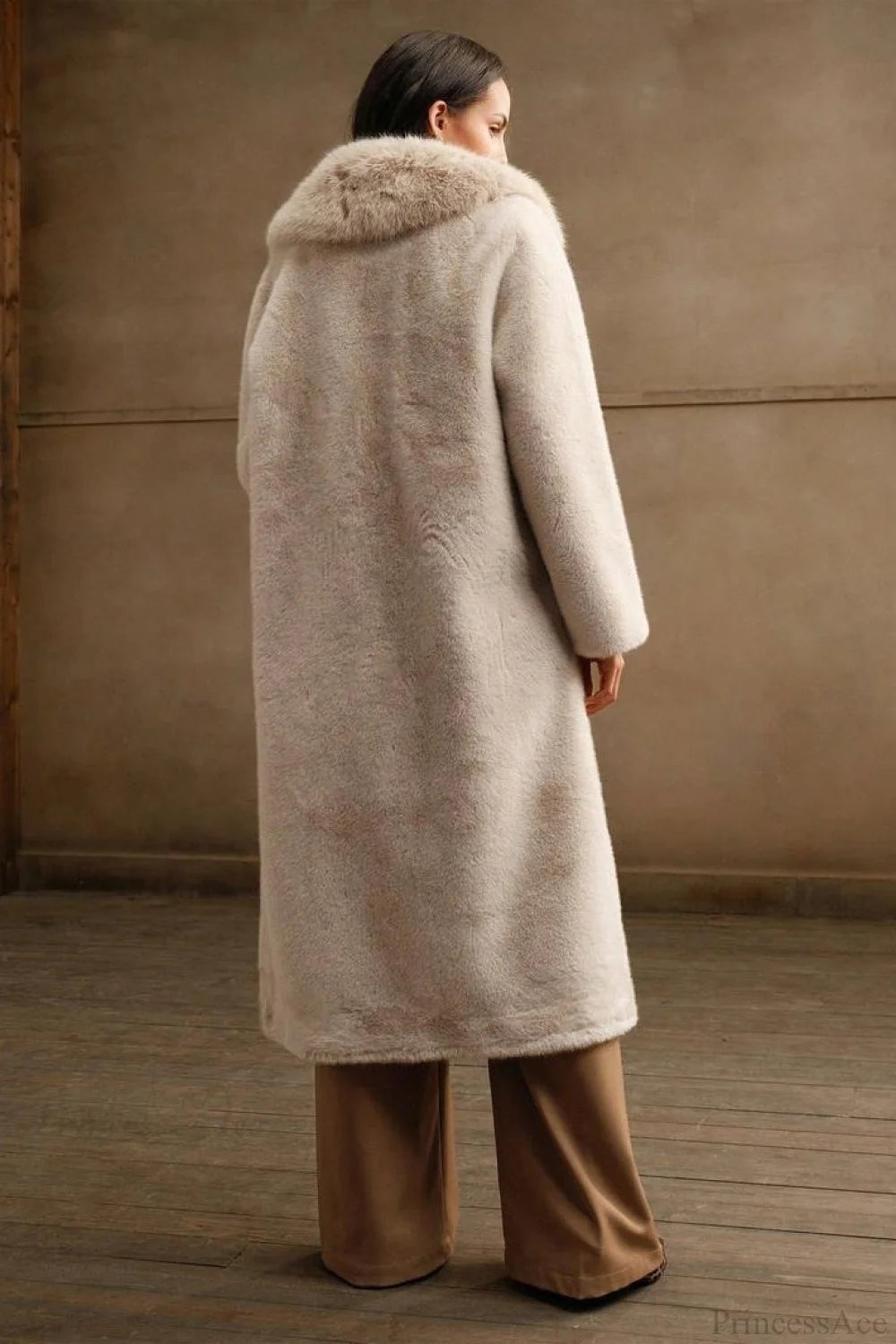 Color Furry Collar Faux Fur Overcoat
