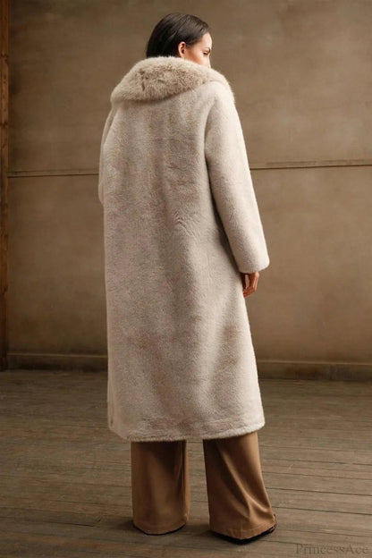 Color Furry Collar Faux Fur Overcoat