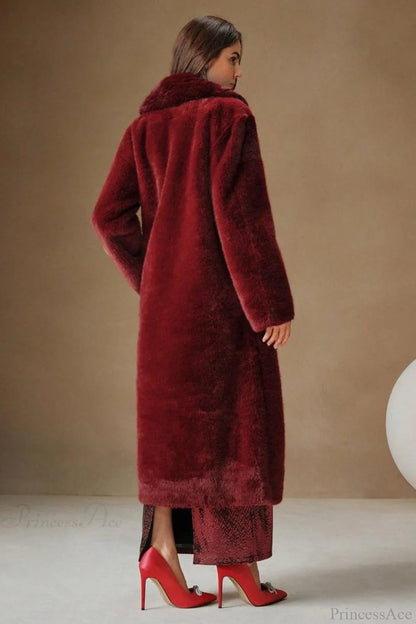 Color Furry Collar Faux Fur Overcoat