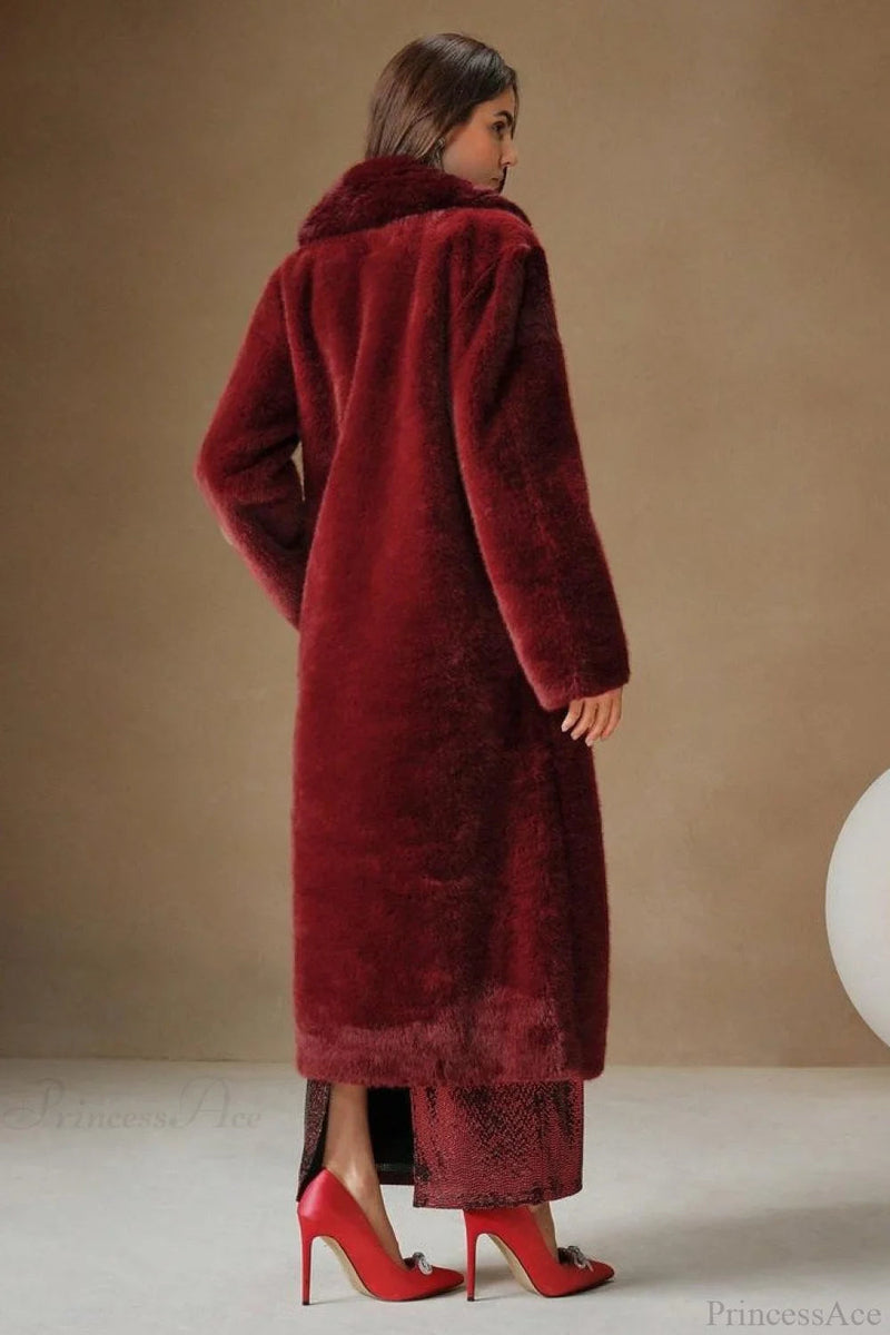 Color Furry Collar Faux Fur Overcoat