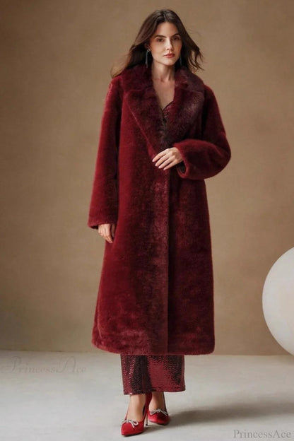 Color Furry Collar Faux Fur Overcoat