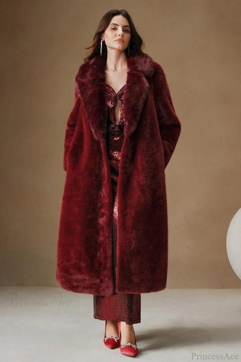Color Furry Collar Faux Fur Overcoat