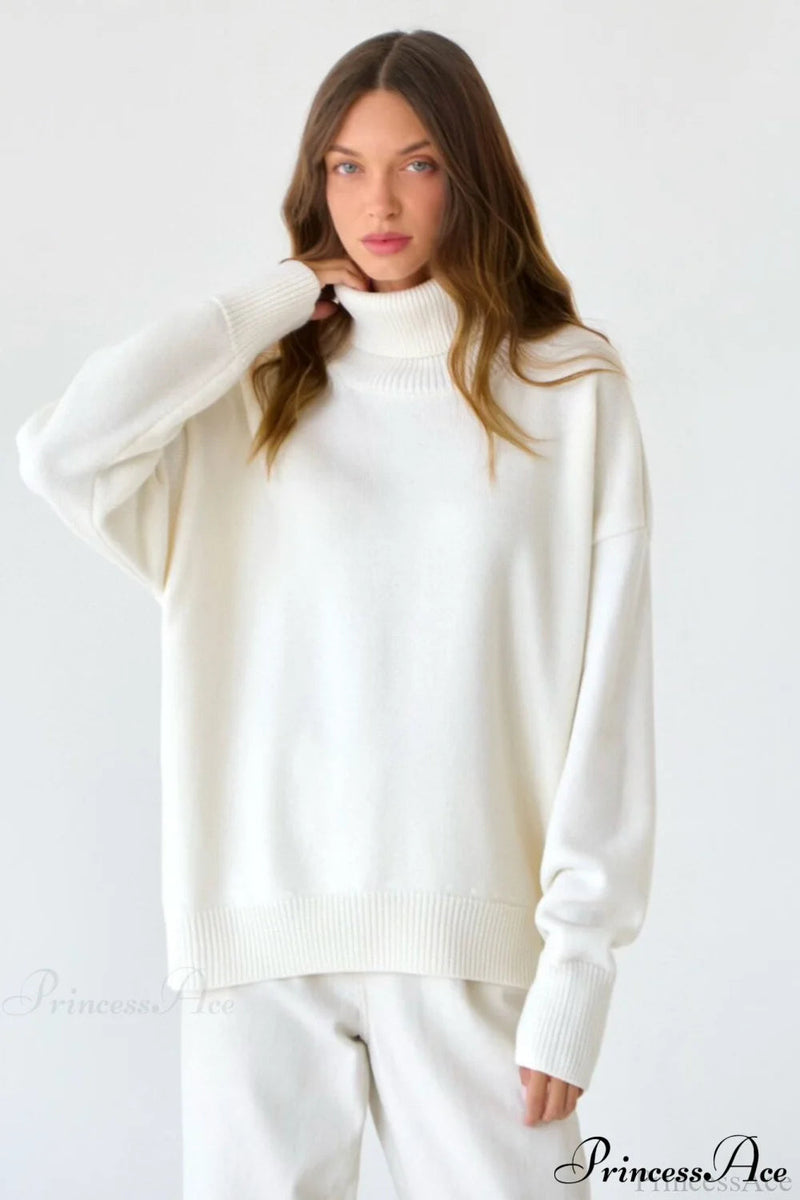 Color High-neck Loose Knit Sweater