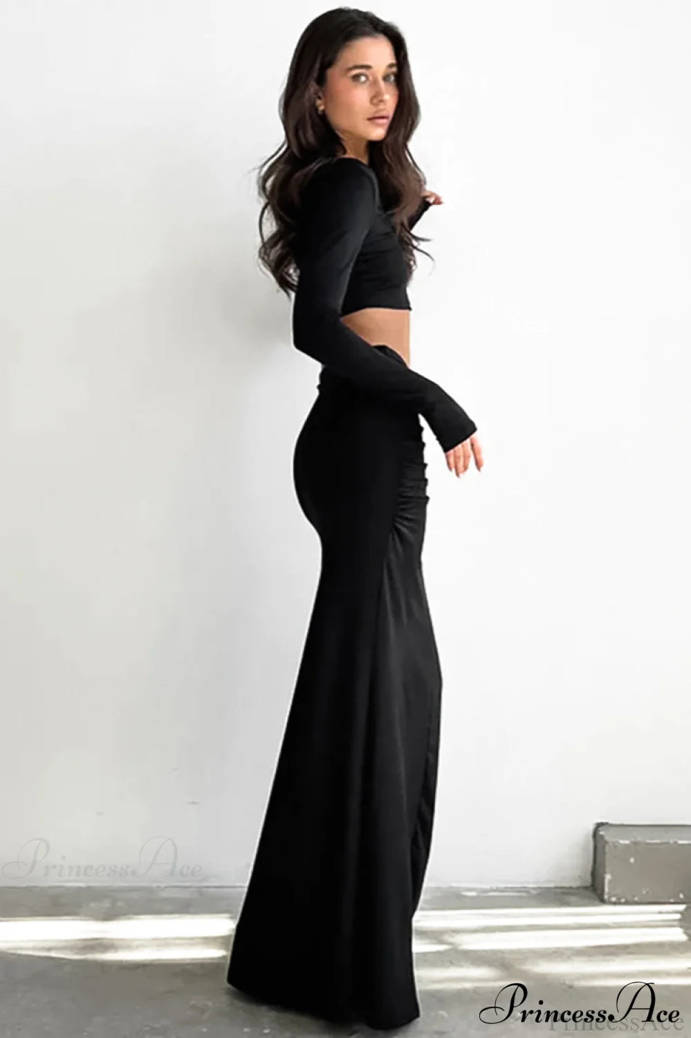 Color High Waist Fishtail Slim Skirt
