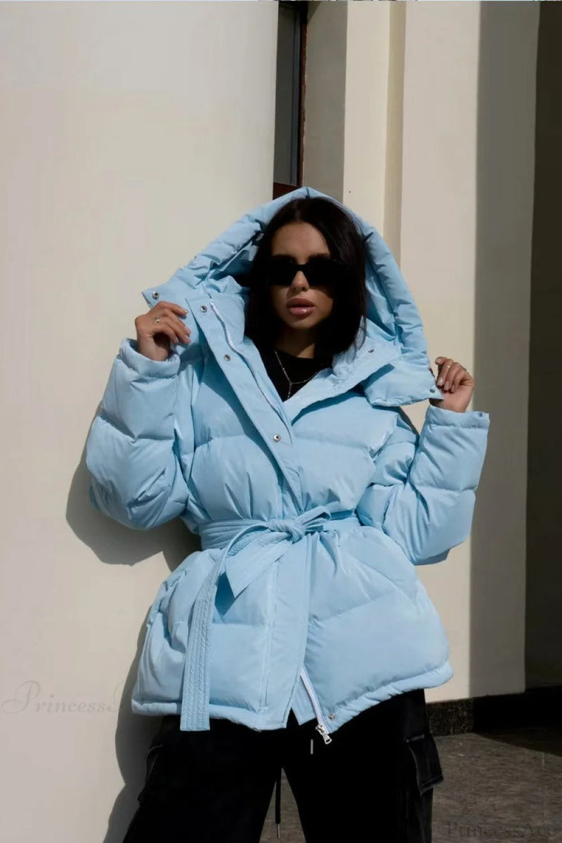 Color Hooded Zippered Thickened Quilted Coat
