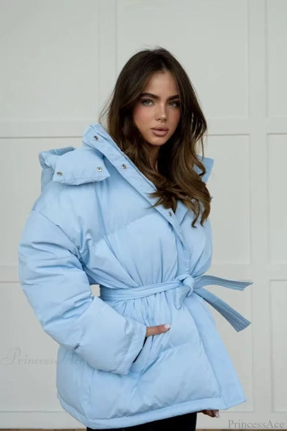 Color Hooded Zippered Thickened Quilted Coat