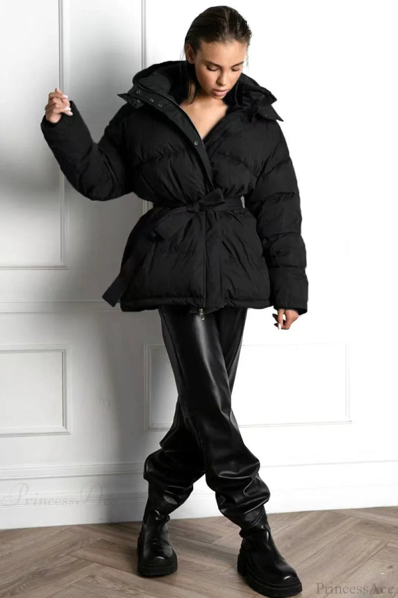 Color Hooded Zippered Thickened Quilted Coat