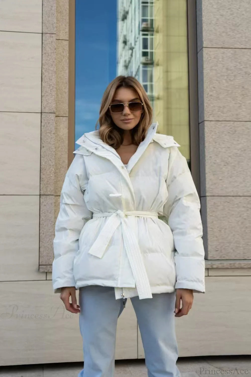 Color Hooded Zippered Thickened Quilted Coat