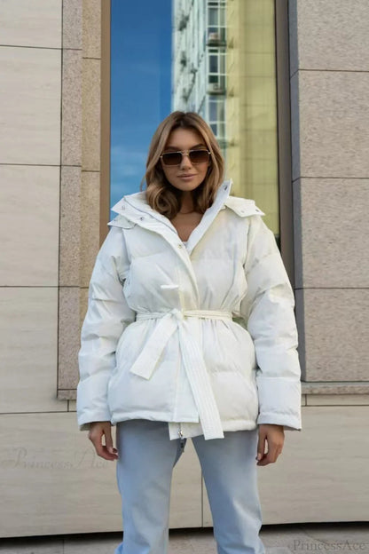 Color Hooded Zippered Thickened Quilted Coat