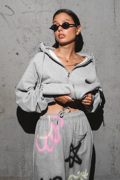 Color Hoodie Colorful Graffiti Letter Pants Two Piece Set