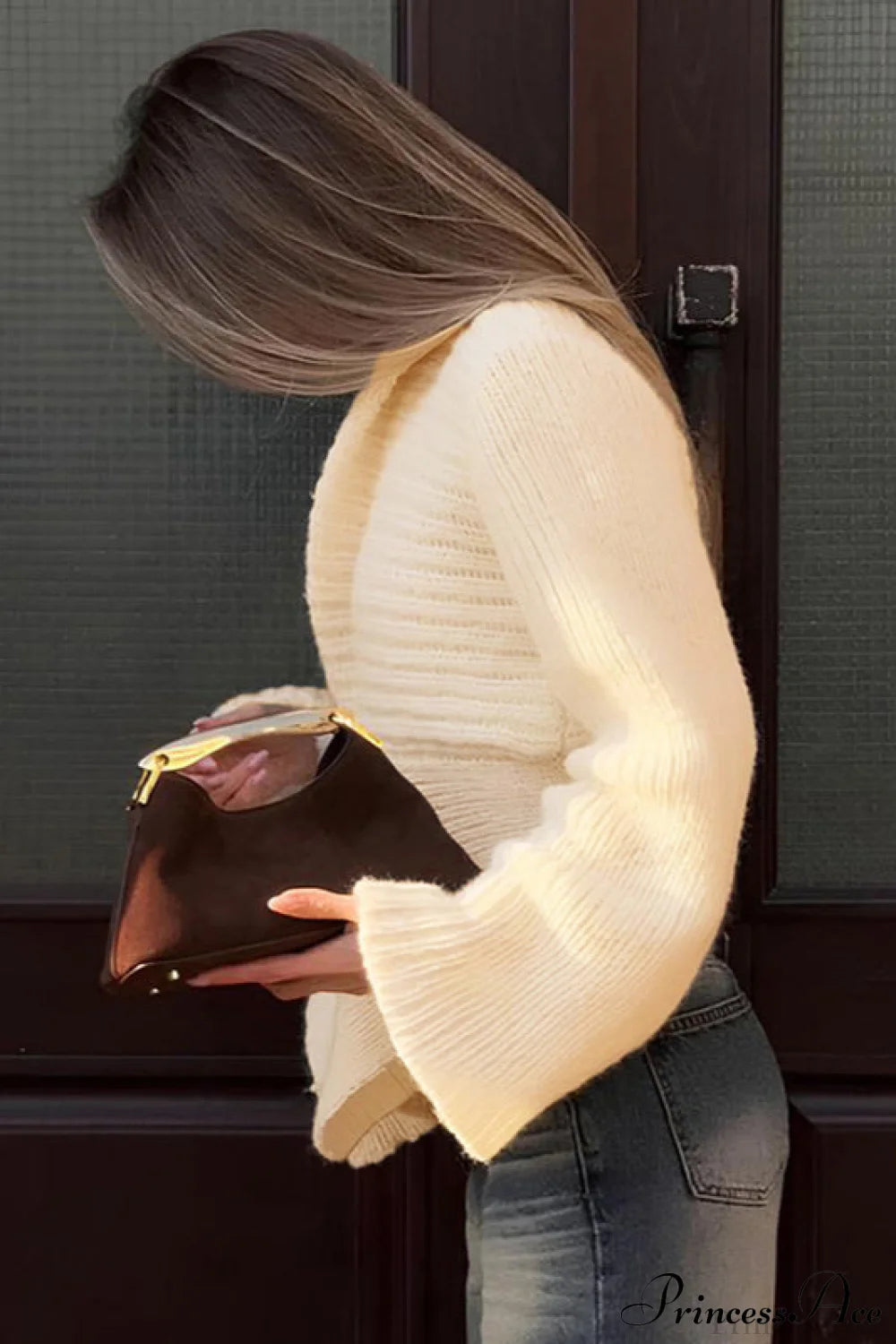 Color Paneled Waist Cinched Knit Cardigan