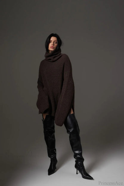 Color Simple Turtleneck Pullover Mid Length Knit Sweater