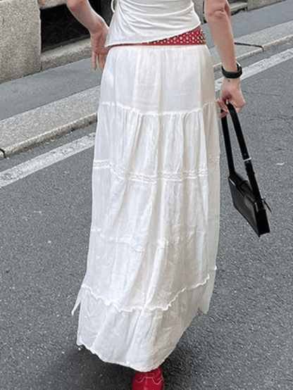 White Y2k Slit Layered Midi Skirt