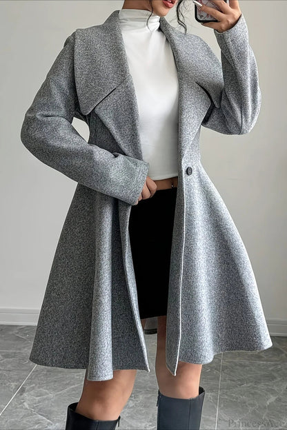Color Wool Tie Waist Long Sleeve Overcoat