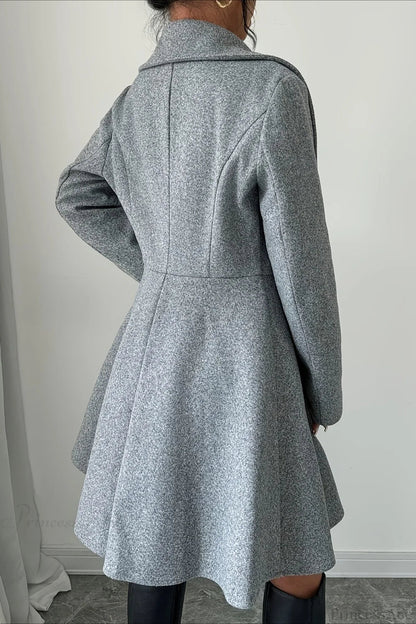 Color Wool Tie Waist Long Sleeve Overcoat