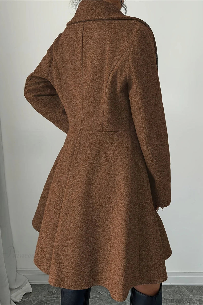 Color Wool Tie Waist Long Sleeve Overcoat