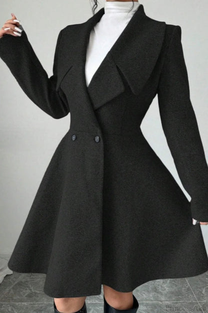 Color Wool Tie Waist Long Sleeve Overcoat