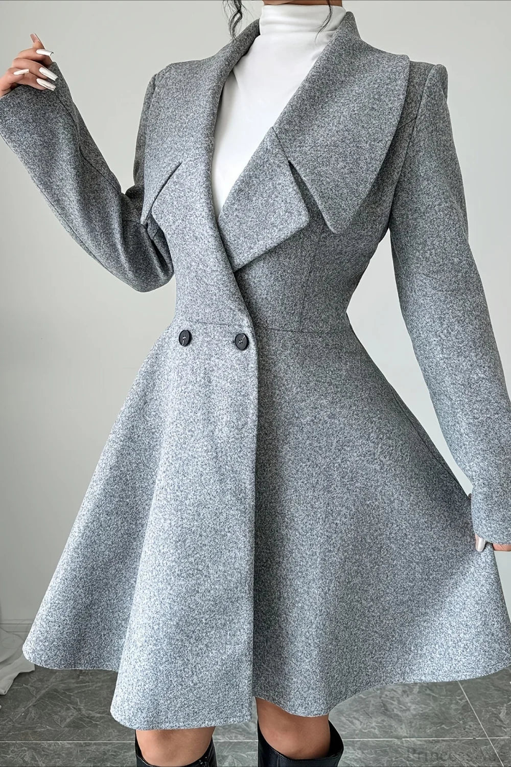 Color Wool Tie Waist Long Sleeve Overcoat