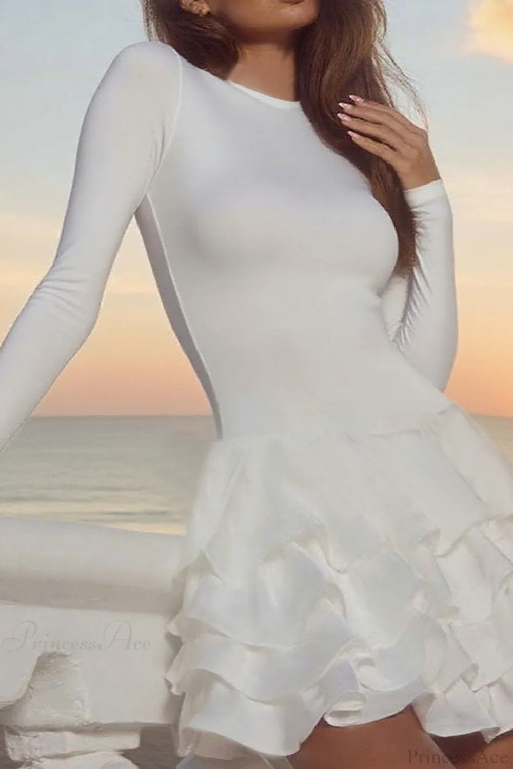 Crew Neck Slim High Waist Puff Mini Dress