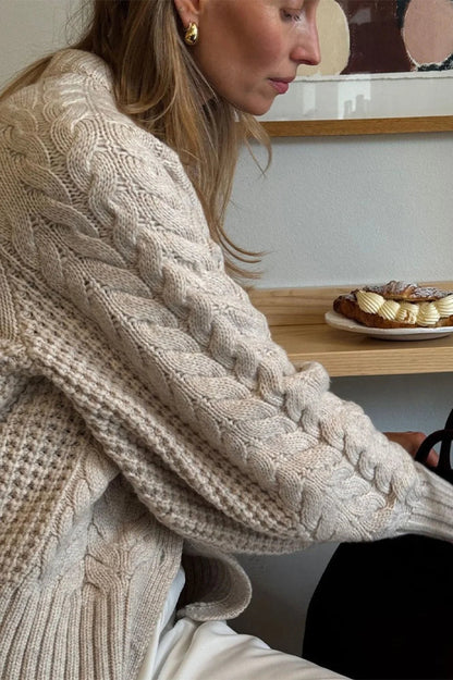 Crewneck Cable Short Cardigan Sweater