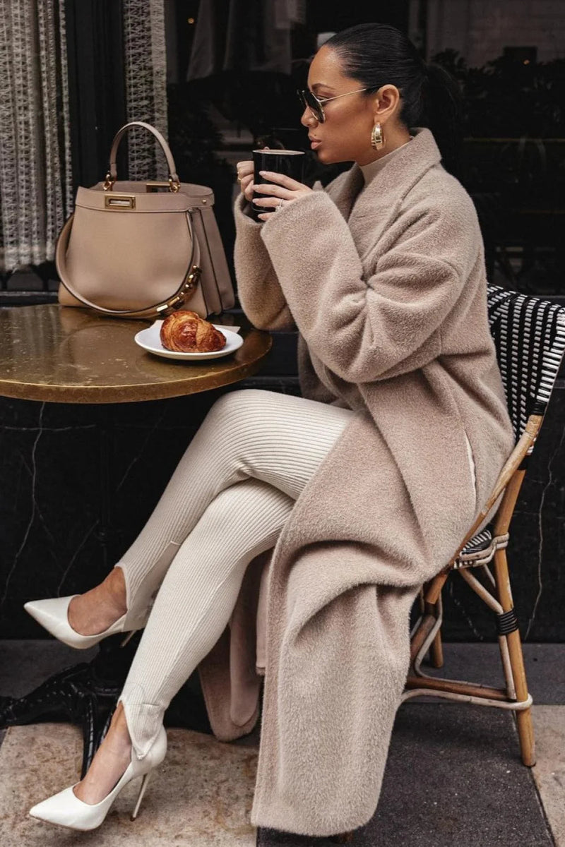 Minimalist Warm Notched Collar Teddy Overcoat