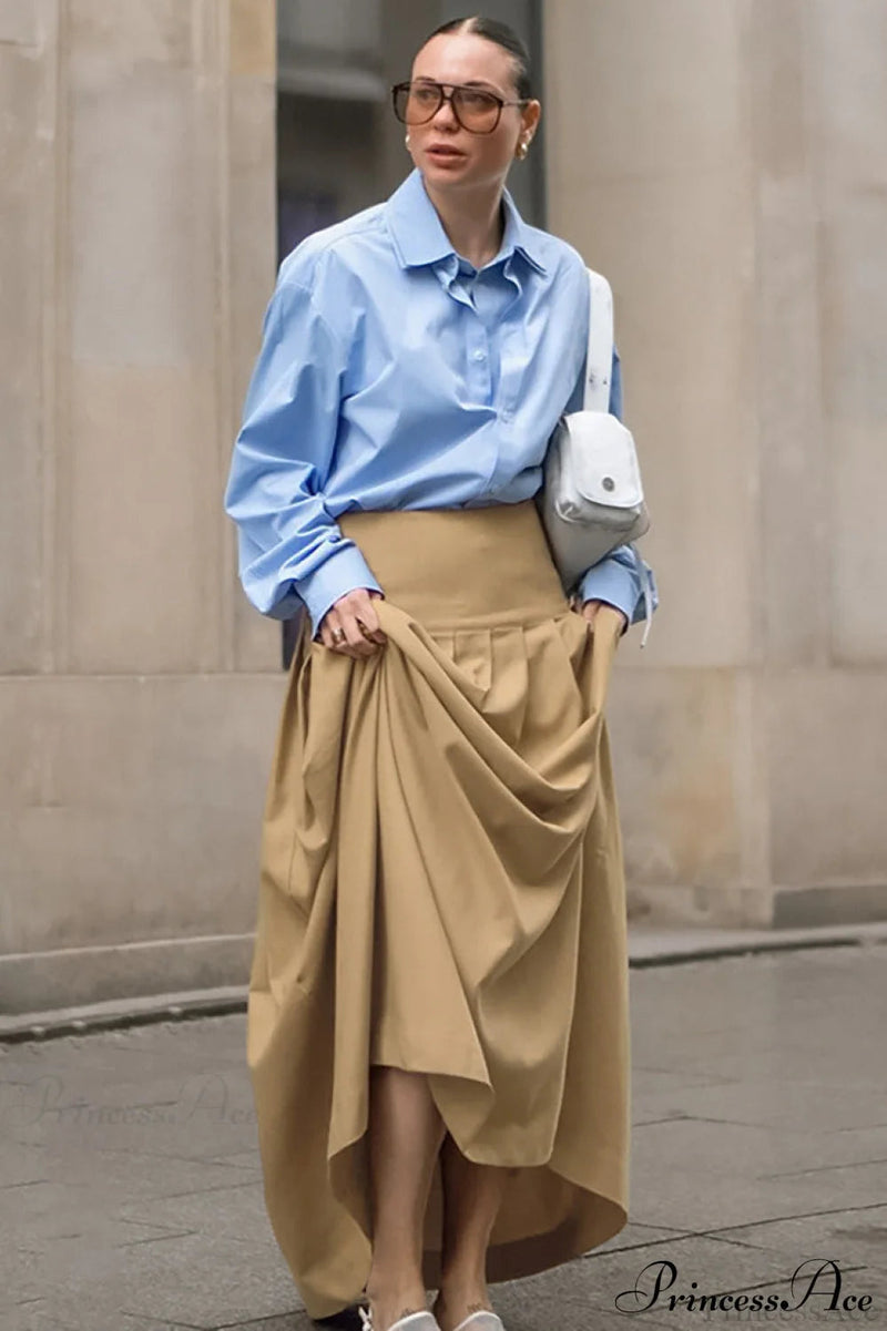 High Waist Pleated Maxi Skirt