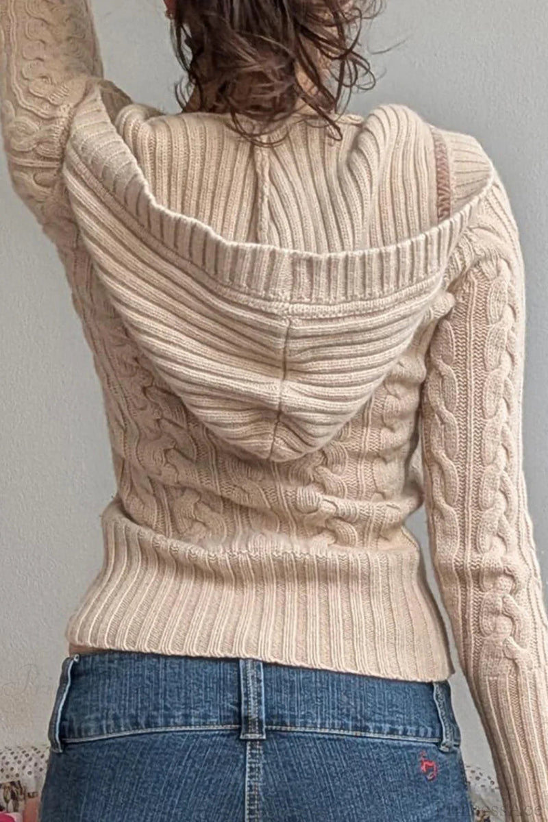 Hooded Button Cropped Slim Sweater