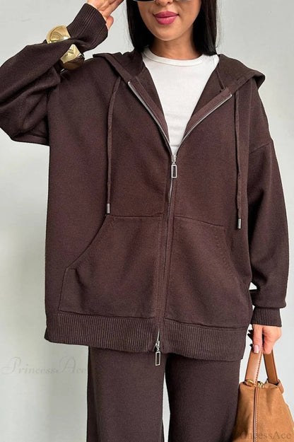 Knit Hooded Straight-leg Two Piece Set