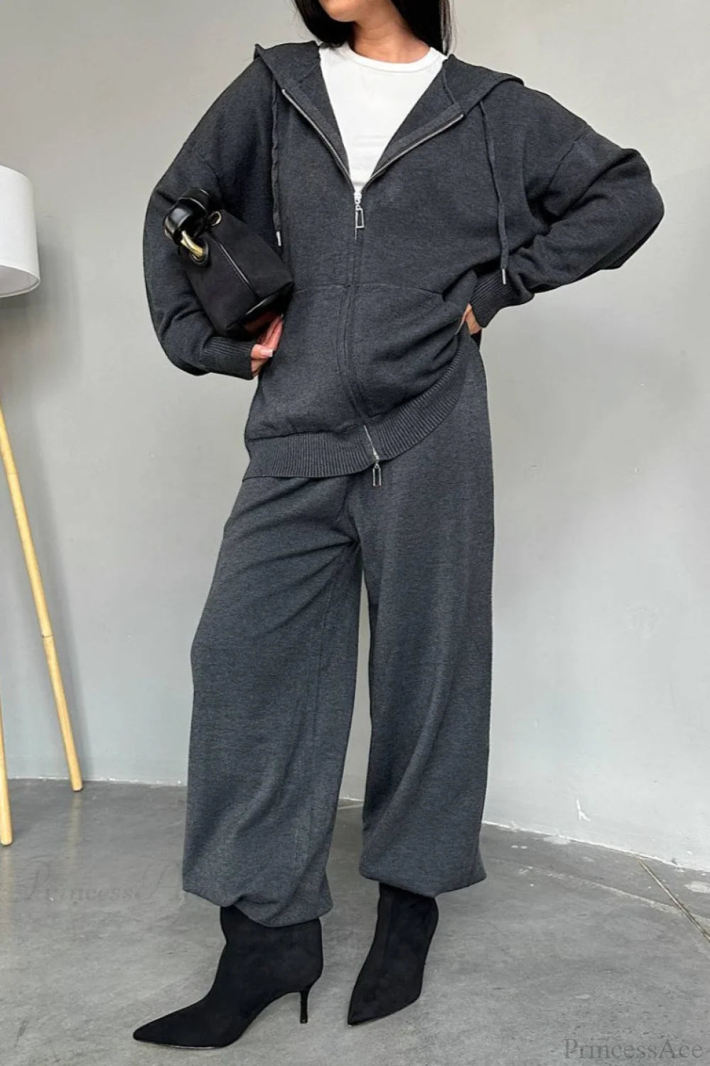 Knit Hooded Straight-leg Two Piece Set