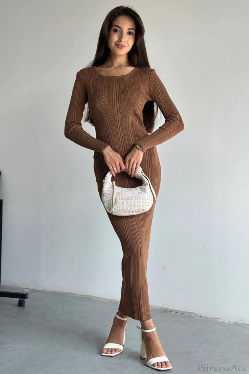 Knit Waisted Long Sleeve Maxi Dress
